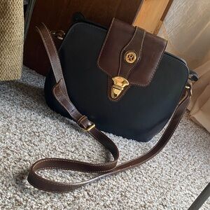 Romano Italy VTG Black & Brown Hard Body Adjustable Crossbody Bag with Gold Lock